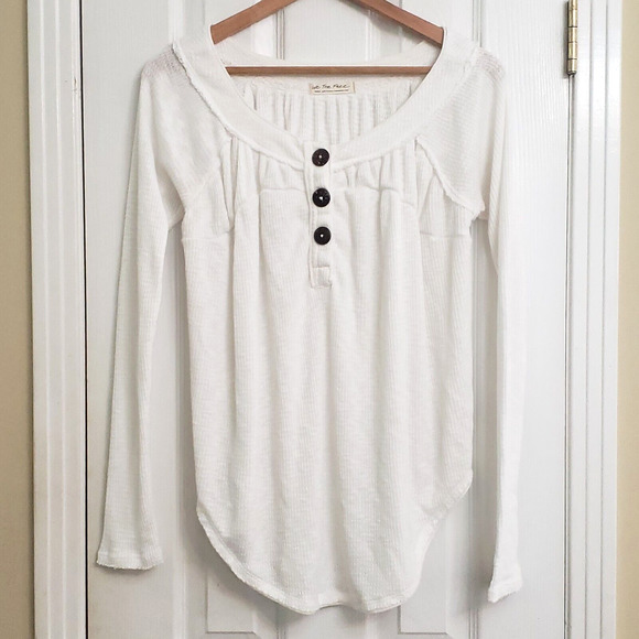 We The Free Womens Long Sleeve Waffle Knit Top Three Button Henley White Sz S - Picture 1 of 10